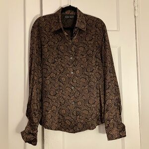 Vintage Ellen Tracy Silk Button-down Top with Floral Pattern
